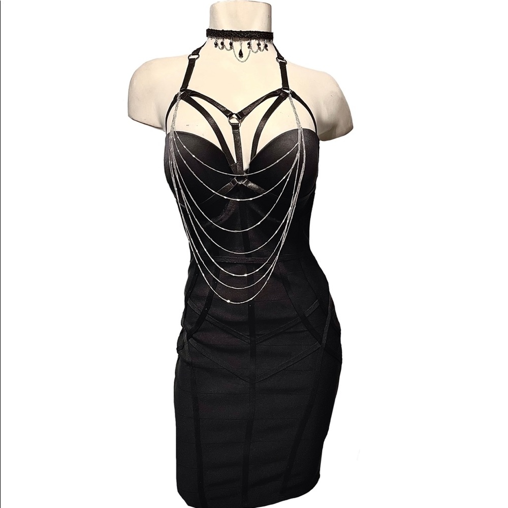 Handmade Black Gothic Bondage Chain Pencil Clubbing Dress